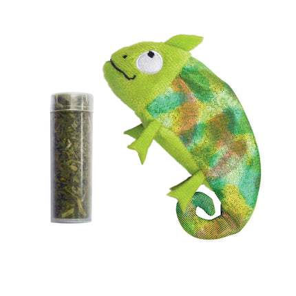 KONG Cat Refillables Catnip Chameleon - cat toy with catnip, shiny chameleon with a supply of catnip