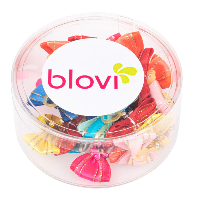 Blovi Bows 25 pcs - colorful bows for dogs, with a flower and golden thread, on an elastic band