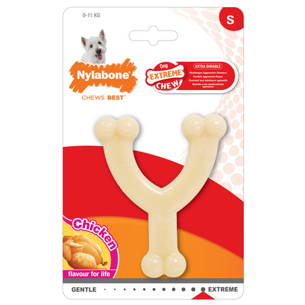 Nylabone Extreme Wishbone Chicken - durable chew toy for dogs, chicken flavor