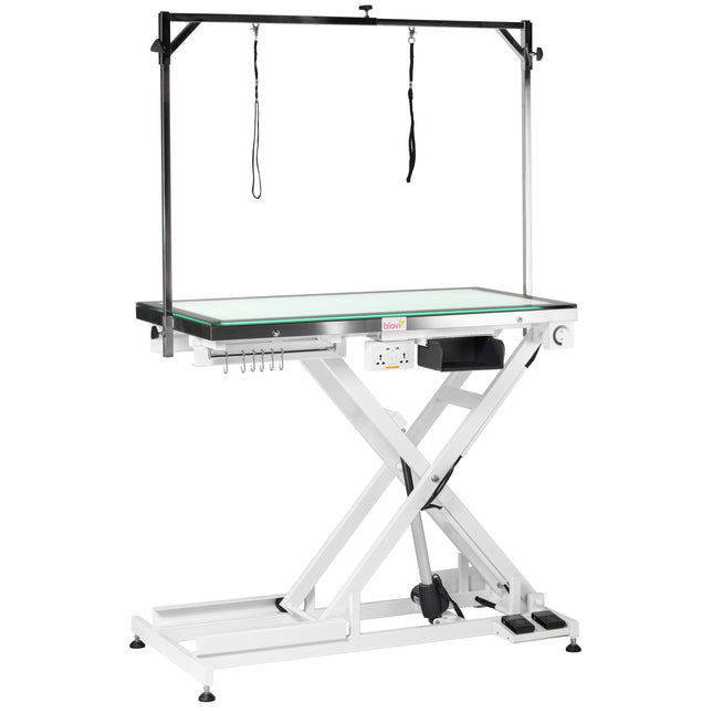 Blovi Luminous Pro 120x65 - professional grooming table with a lift and illuminated glass LED top