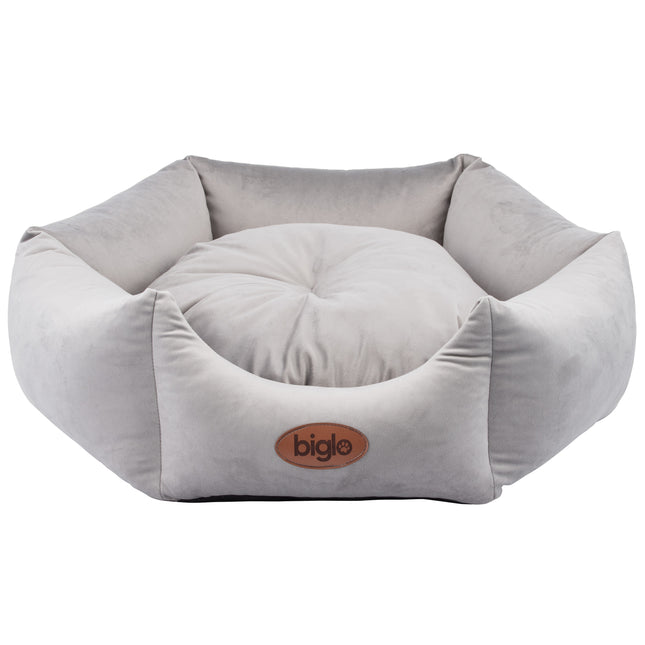 Biglo Velur Love Light Grey - elegant velvet bed for dogs and cats, light gray hexagon