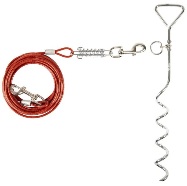 Flamingo Tie Out Stake Igla - metal stake for tying up dogs, with a 7.5m steel training cable and shock absorber