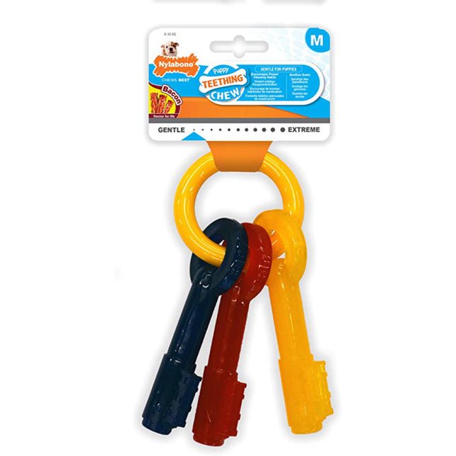 Nylabone Puppy Chew Keys - bacon-scented chew toy for puppies, shaped like keys