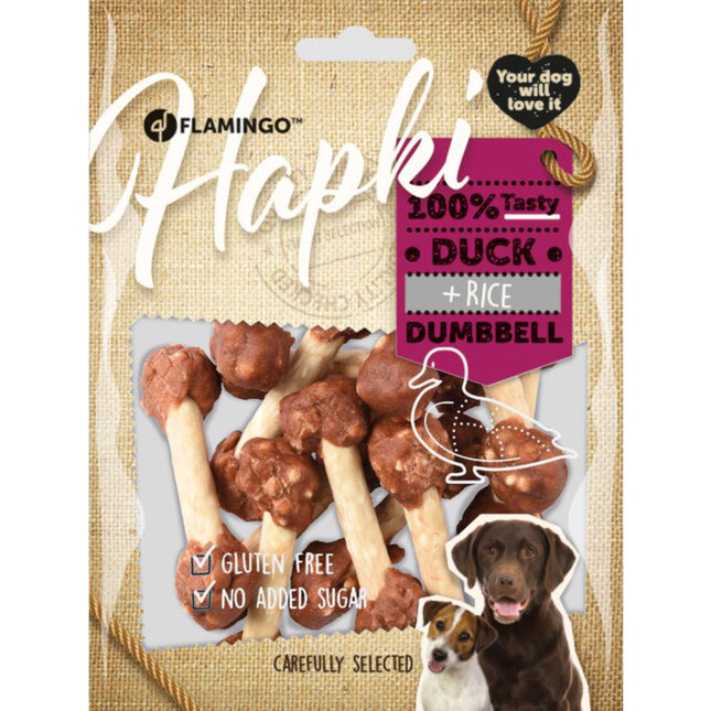 Flamingo Hapki Duck Rice Dumbbell - dog treats, duck, rice, beef skin