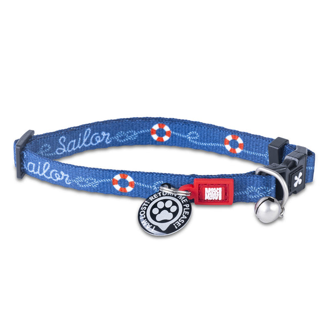 Max&Molly GOTCHA! Smart ID Cat Collar Sailor - colorful cat collar with smart Tag pendant, nautical pattern