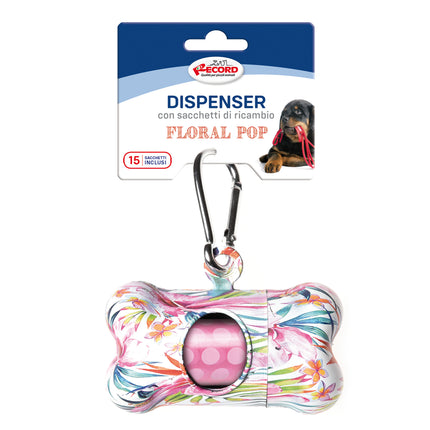 Floral Poop Bag Dispenser - plastic container for dog bags, with floral design + bags