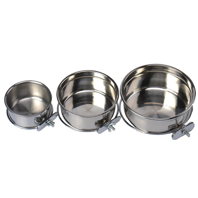 Show Tech stainless steel bowl with a screw-on handle for kennel cages - Capacity: 2.5L