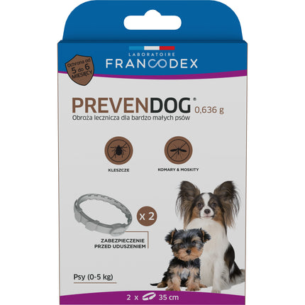 Francodex PrevenDog 35cm - medicinal collar for ticks and mosquitoes, for very small dogs - 2 pieces