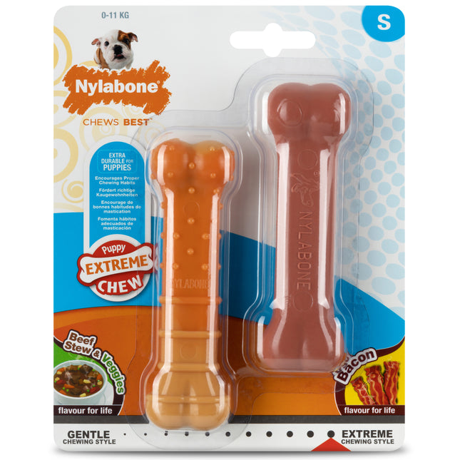 Nylabone Extreme Puppy Twin Pack - chew toys for puppies, with the flavor of vegetable and bacon stew