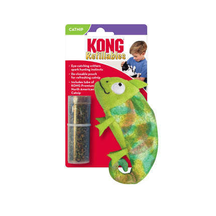 KONG Cat Refillables Catnip Chameleon - cat toy with catnip, shiny chameleon with a supply of catnip