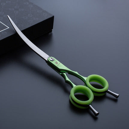 Jargem Asian Style Light Curved Scissors - very lightweight, curved scissors with colorful rings, for Korean-style grooming.