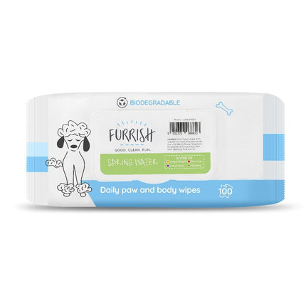 Furrish Spring Waters Bath Wipes 100 pcs - cleaning wipes for dogs' paws and fur, with a gentle, fresh scent