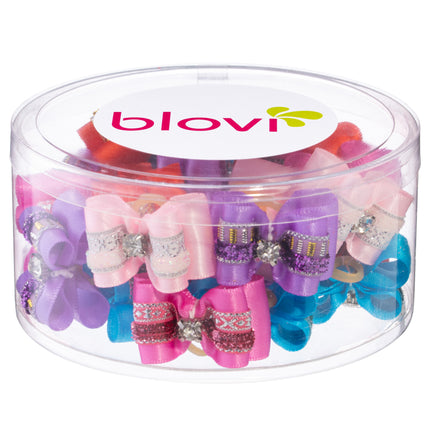 Blovi Bows Chic 25 pcs - elegant, richly decorated bows for dogs, with a rhinestone, on an elastic band