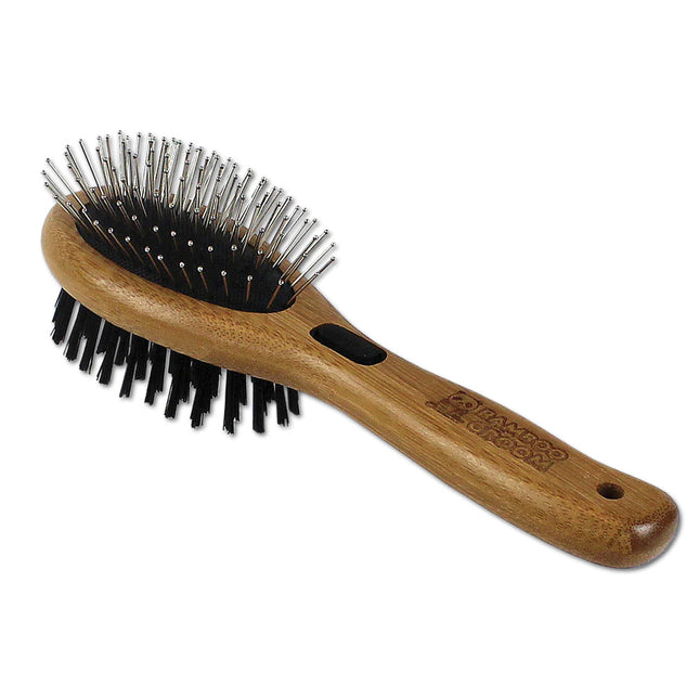 Bamboo Groom Combo Brush Small/Medium - dual-sided bamboo brush for dogs and cats, small and medium breeds