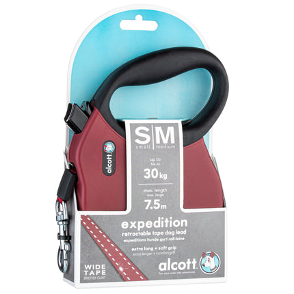 Alcott Expedition Retractable Leash 7.5m Red - long automatic leash for dogs, red