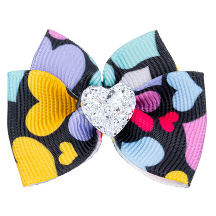 Blovi Bow Glamour colorful bow with hearts, featuring a silver heart stone