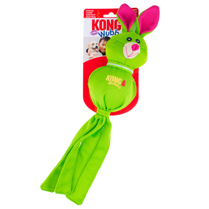 KONG Wubba Friends Ballistic Rabbit - dog tug toy with tails, ball inside, and squeaker