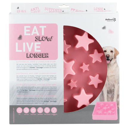 Eat Slow Live Longer Star L - square bowl for dogs that slows down eating, stars