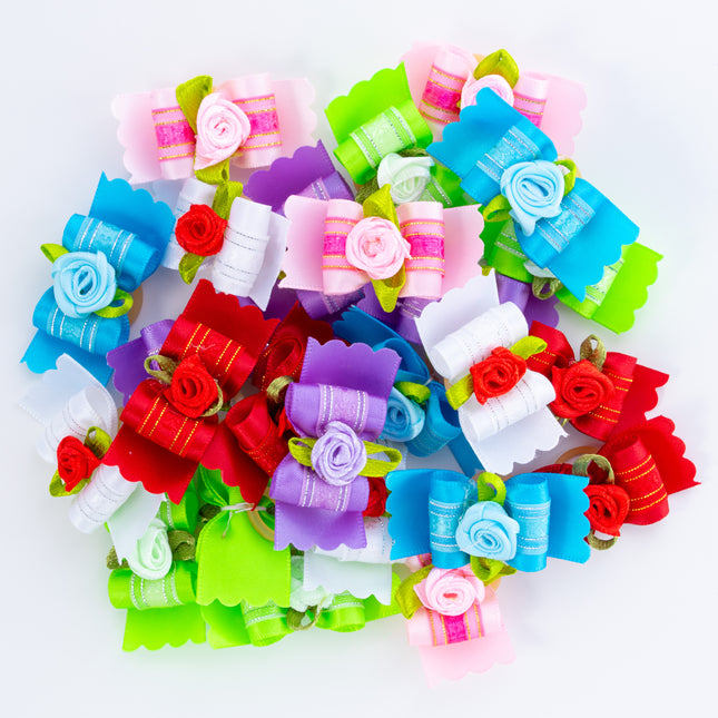 Blovi Bows 25 pcs - elegant bows for dogs with a rose, on an elastic band