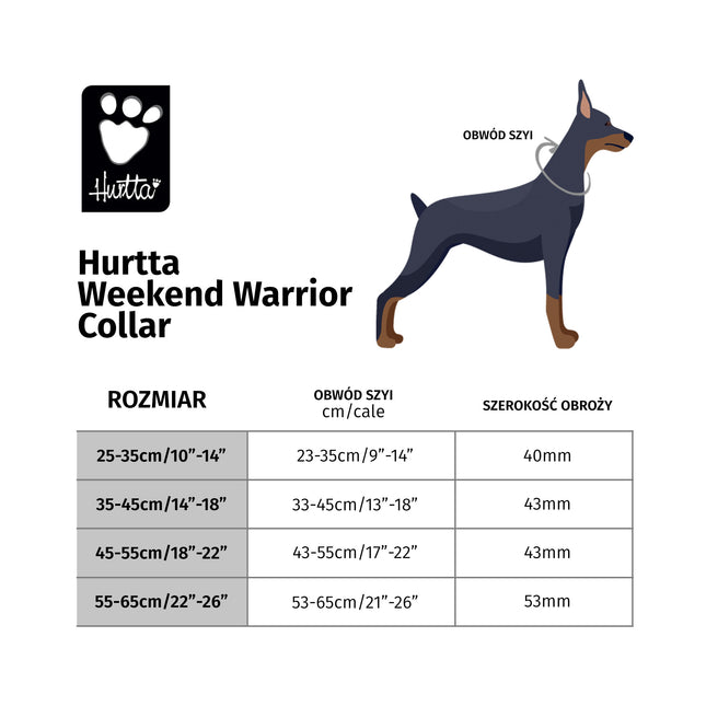 Hurtta Weekend Warrior Collar Raven - waterproof collar for dogs - 25 - 35cm