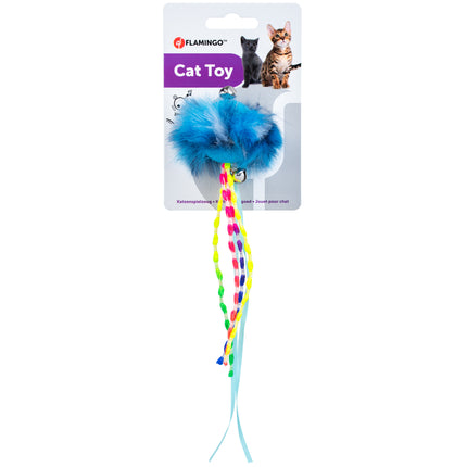 Flamingo Cat Howi Ball Ribbons - rubber ball for cats, with fur, ribbons, and bells