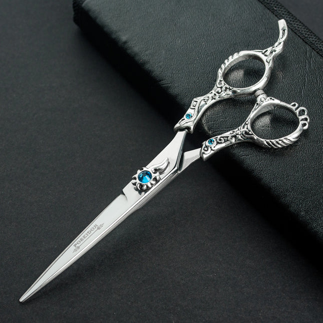 Excalibur Shears Silver Poseidon - high-quality straight scissors, elegantly decorated