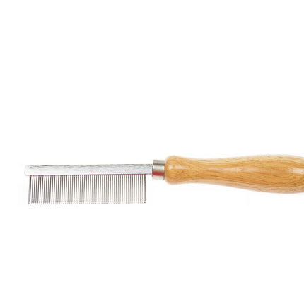 Miranda Metal Comb with Wooden Handle, Dense Spacing