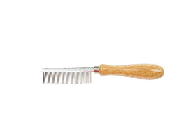 Miranda Metal Comb with Wooden Handle, Dense Spacing