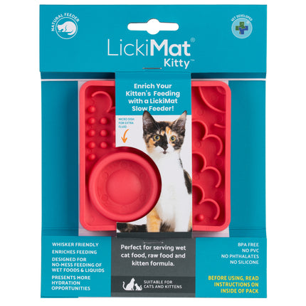 LickiMat Kitty - slow feeding mat for kittens and adult cats, with built-in bowl