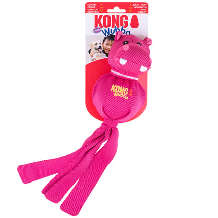 KONG Wubba Friends Ballistic Hippo - dog tug toy with tails, ball inside, and squeaker