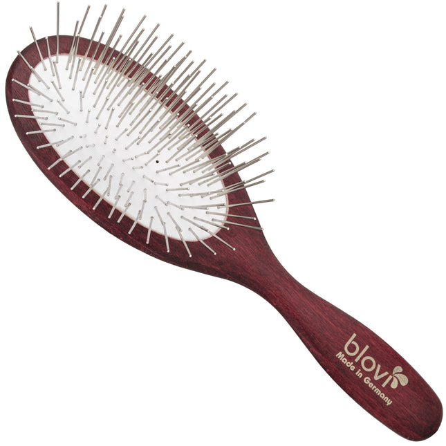 Blovi Wood Large Pin Brush - large, oval brush for long-haired dogs, with long metal pins