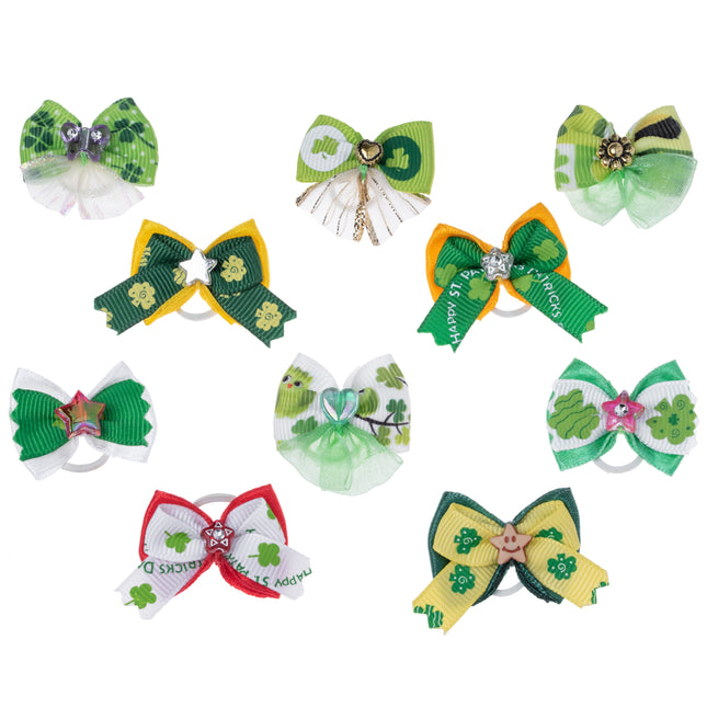 Groom Professional St. Patrick Bows 100 pcs - lovely bows for dogs, clover leaf set