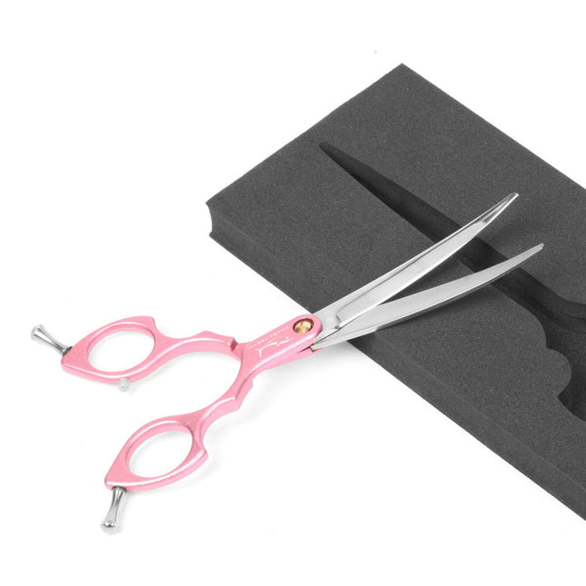 Shernbao Shark Curved Scissors - lightweight, curved scissors for Korean-style grooming, pink