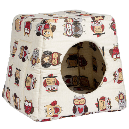 Gufetto Igloo Pet Bed - dog and cat hut bed, without cushion, owl pattern