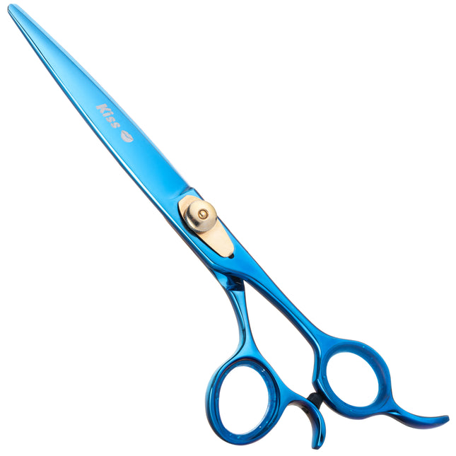 Geib Kiss Gold Blue Straight Scissors - high-quality straight scissors with micro-grinding and blue finish