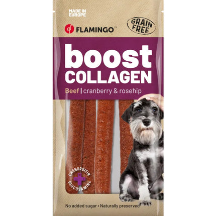 Flamingo Boost Sausage With Beef & Collagen 600g - sausage for dogs, collagen treat with beef, 6 pieces