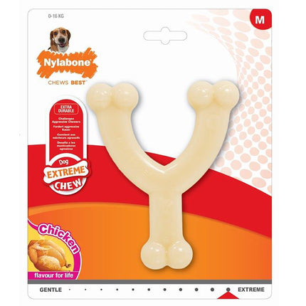 Nylabone Extreme Wishbone Chicken - durable chew toy for dogs, chicken flavor