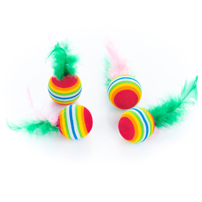 Flamingo Cat Rainbow Balls 4pcs - lightweight foam balls for cats, with feathers