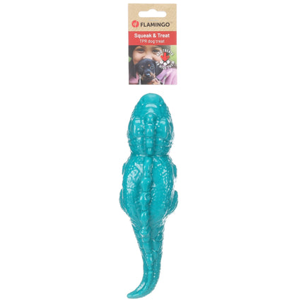 Flamingo Iguana Dog Toy - rubber lizard for dog treats, with a squeaker