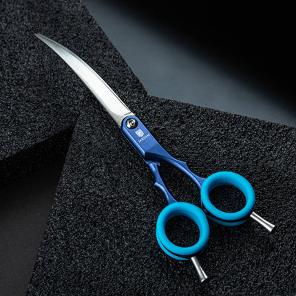 Jargem Asian Style Light Curved Scissors - very lightweight, curved scissors with colorful rings, for Korean-style grooming.