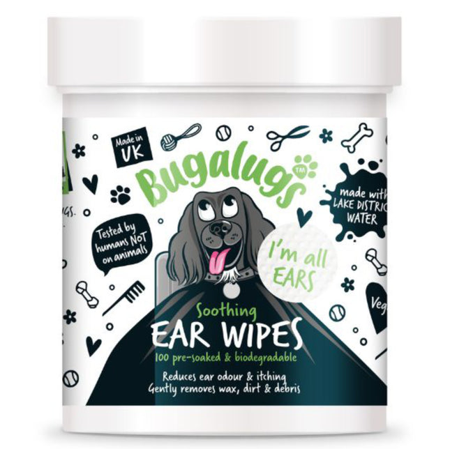 Bugalugs Soothing Ear Wipes 100 pcs - biodegradable wipes for cleaning dog's ears