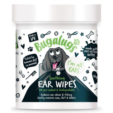 Bugalugs Soothing Ear Wipes 100 pcs - biodegradable wipes for cleaning dog's ears