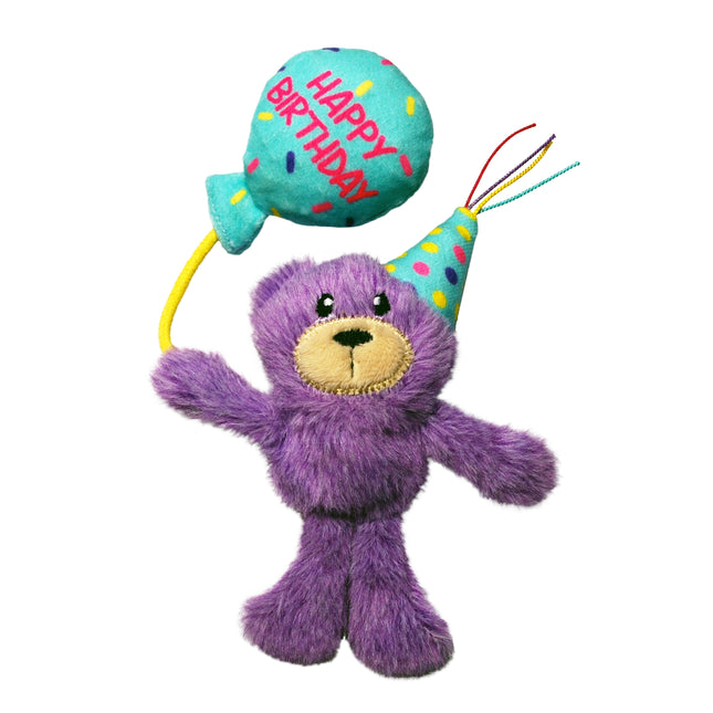 KONG Occasions Birthday Teddy - birthday toy for cats, teddy bear with a balloon, infused with catnip