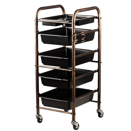 Gabbiano 8 - 76 - stylish grooming cart in antique gold color, 4 trays, tray, hairdryer holder