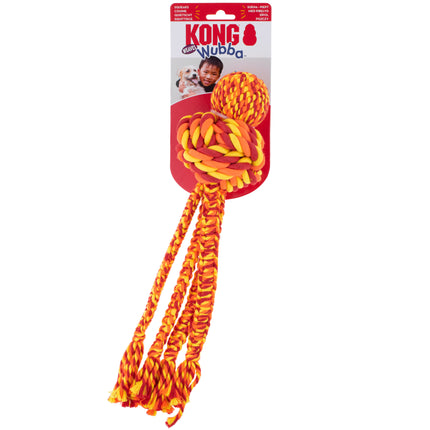 KONG Wubba Weaves with Rope - squeaky toy for dogs made of rope, with braided tails and a ball