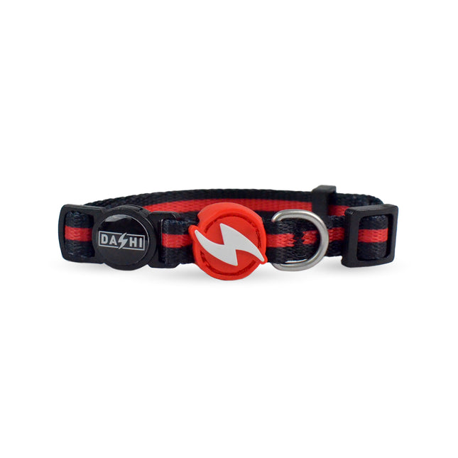 Dashi Stripes Red & Black Cat Collar - red and black striped collar for cats