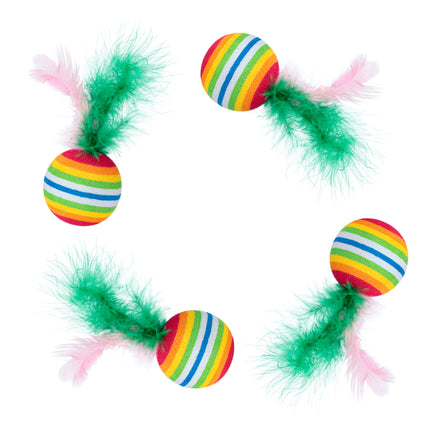 Flamingo Cat Rainbow Balls 4pcs - lightweight foam balls for cats, with feathers