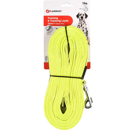 Flamingo Xeno Training Tracking Leash Fluo - training leash for dogs, tracking and training loop, with rubber coating, neon yellow