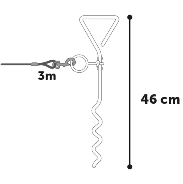 Flamingo Tie Out Stake Pilka - metal stake for tying up dogs, with a 3m steel training cable