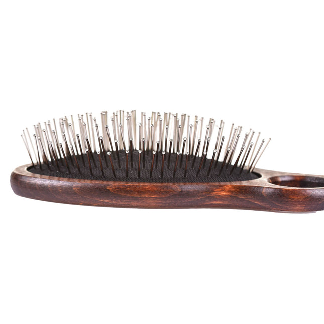 Blovi Wood Pin Brush - large wooden brush with a finger hole and a metal pin tipped with a ball